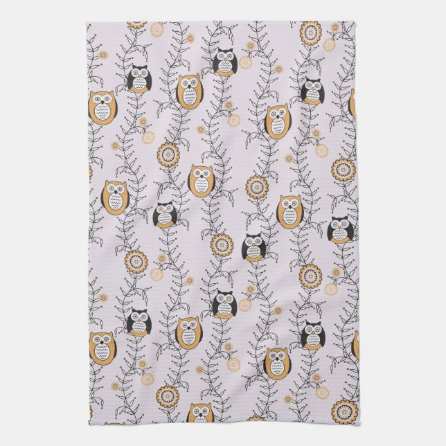 Serviette de cuisine moderne de hiboux (Vertical)