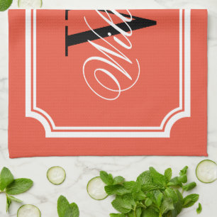Serviette de cuisine monogramme orange personnalis