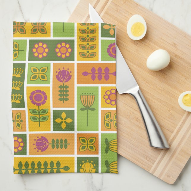 Serviette de cuisine Motif à fleurs rétro (Quart Plié)