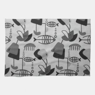 Serviette de cuisine Motif atomique noir et blanc