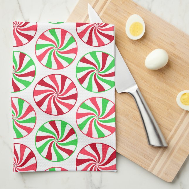 Serviette de cuisine motif de menthe de Noël (Quart Plié)