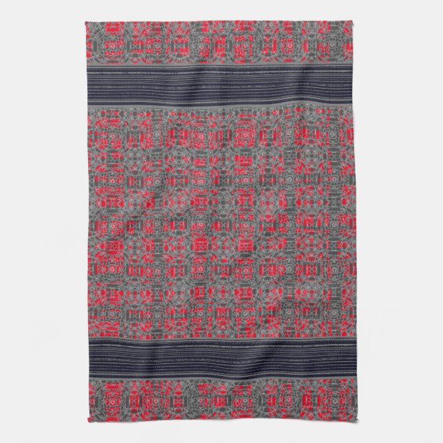 Serviette de cuisine Motif de Red & Grey X et O (Vertical)
