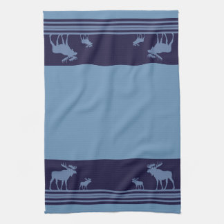 Serviette de cuisine motif d'orignal bleu rustique