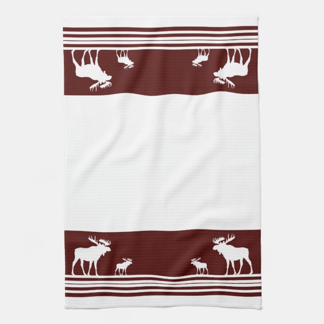 Serviette de cuisine motif en orignal de marron ru (Vertical)