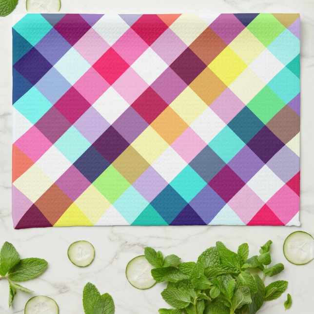 Serviette de cuisine Motif Plaid Arc-en-ciel funky (Plié)