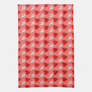 Serviette de cuisine Motif Retro fraise et fleurs