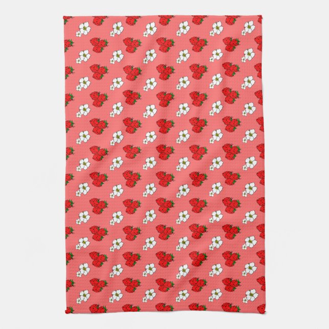 Serviette de cuisine Motif Retro fraise et fleurs (Vertical)