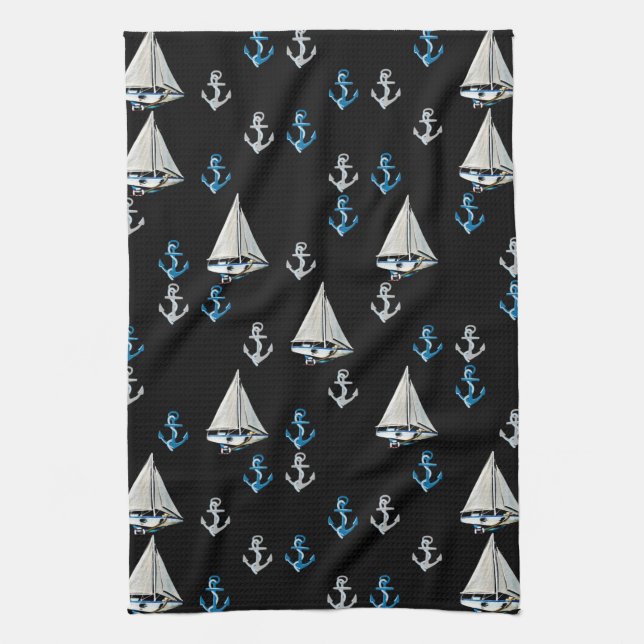 Serviette de cuisine nautique de bateaux à voile (Vertical)