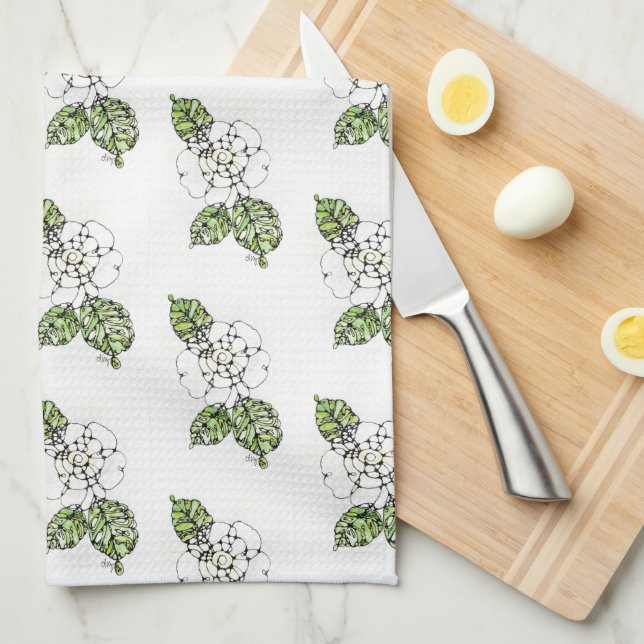 Serviette de cuisine - NGA Gardenias blancs (Quart Plié)