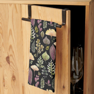 Serviette de cuisine noire à feuilles d'automne aq
