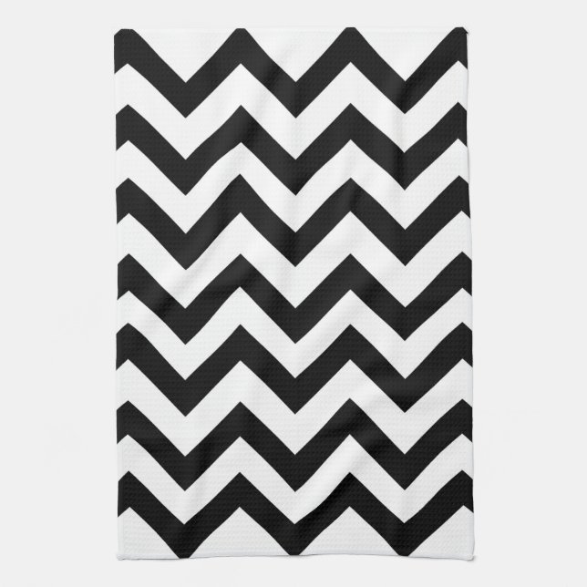 Serviette de cuisine noire et blanche de chevron (Vertical)