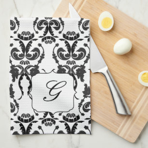 Serviette de cuisine noire et blanche d'initiale