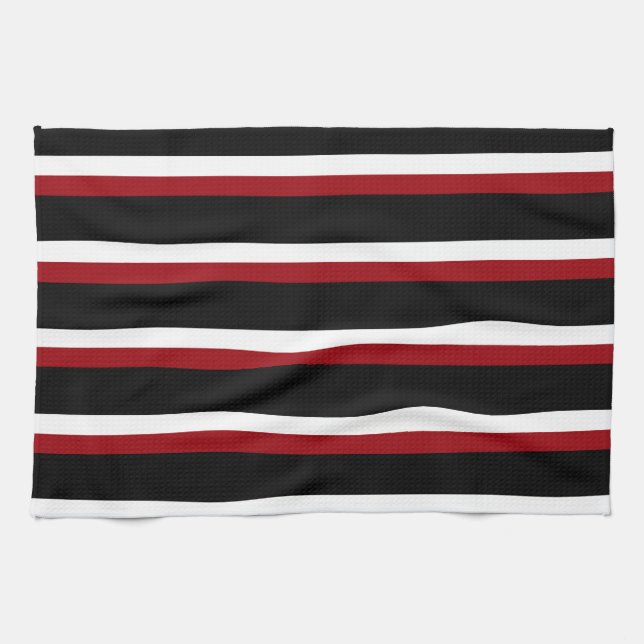 Serviette de cuisine noire rouge blanc rayé (Horizontal)