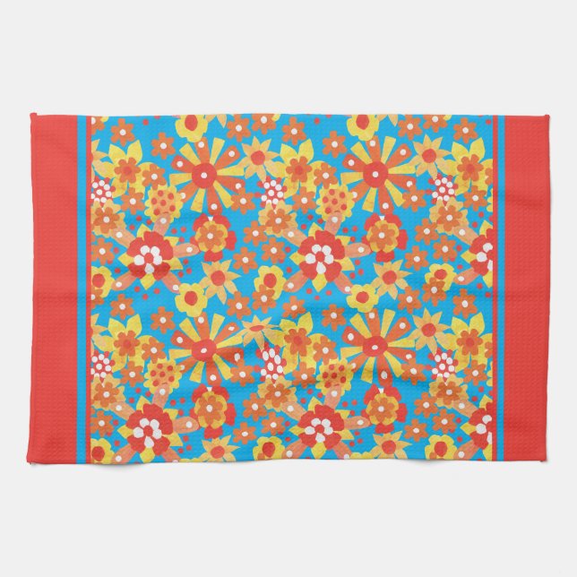 Serviette de cuisine ou de thé, Orange Ditsy Flora (Horizontal)