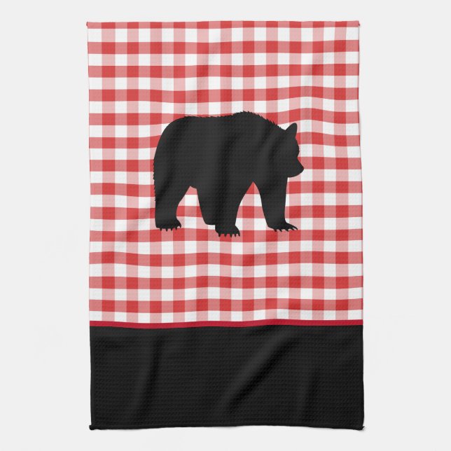 Serviette de cuisine-Ours Rouge Plaid (Vertical)