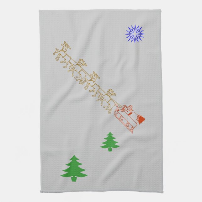 Serviette de cuisine - Père Noël et Sleigh (Vertical)