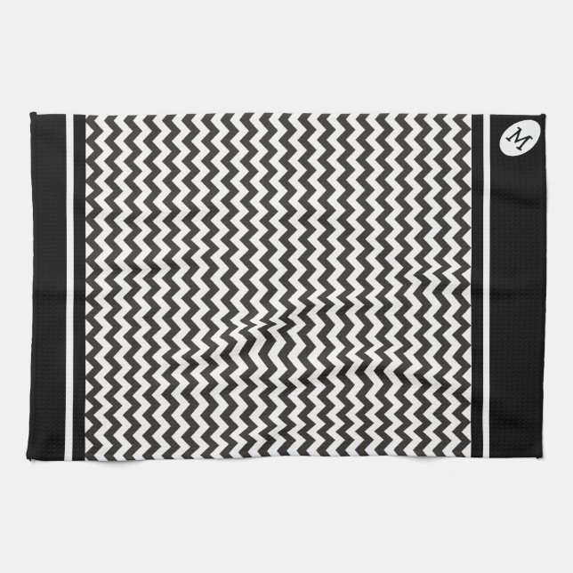 Serviette de cuisine personnalisée, Chevrons noir  (Horizontal)