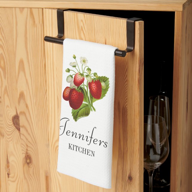 Serviette de cuisine personnalisée fraise fraises (Pliage en tiers)