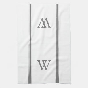 Serviette de cuisine personnalisée Gris Monogramm