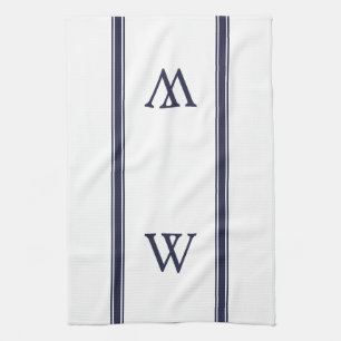 Serviette de cuisine personnalisée Monogramme Navy