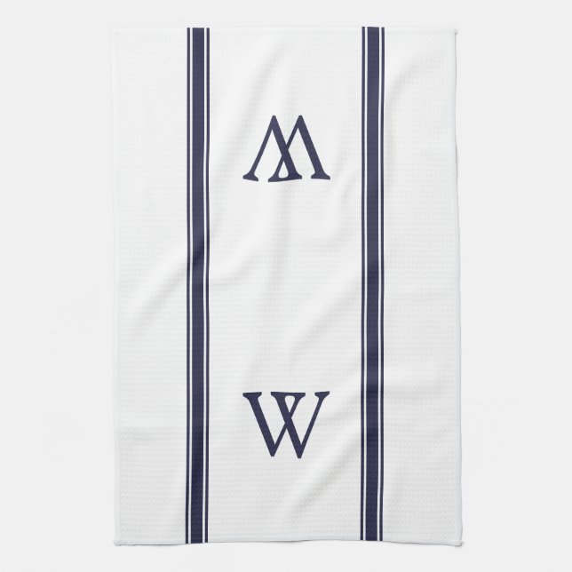 Serviette de cuisine personnalisée Monogramme Navy (Vertical)