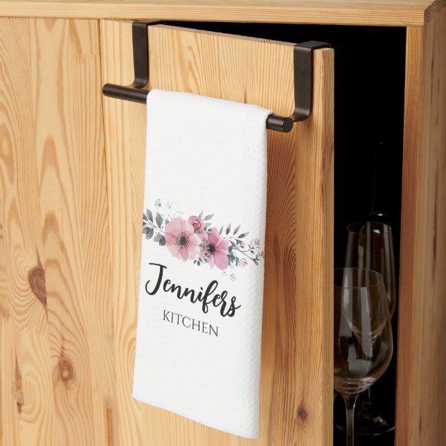 Serviette de cuisine personnalisée Rose rose Flora (Pliage en tiers)