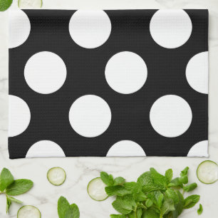 Serviette de cuisine Polka large en noir et blanc