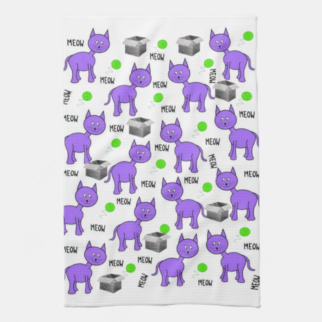Serviette de cuisine pour chats violets (Vertical)