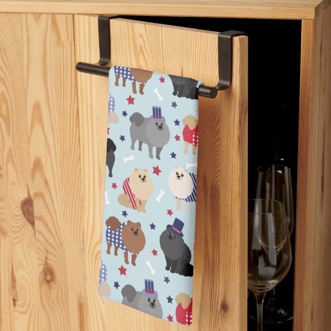 Serviette de cuisine pour chien patriotique Poméra (Pliage en tiers)