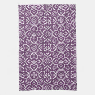 Serviette de cuisine pourpre et blanche Damas