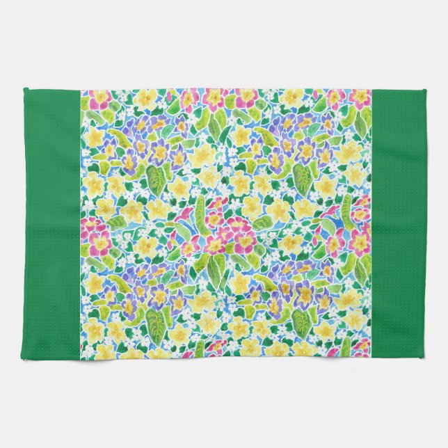Serviette de cuisine, Primroses de printemps, Vert (Horizontal)
