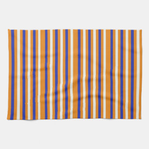 Serviette de cuisine rayée orange bleue