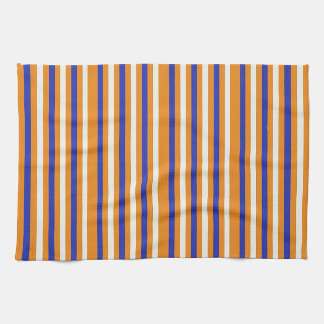 Serviette de cuisine rayée orange bleue (Horizontal)