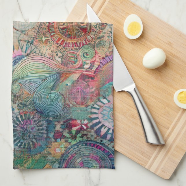 Serviette de cuisine rétro Hippie Imaginaire (Quart Plié)
