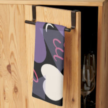 Serviette de cuisine rétro. Noir, blanc, violet, r
