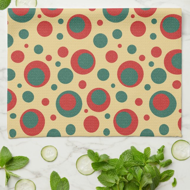 Serviette de cuisine Retro Polka Dot Circles (Plié)