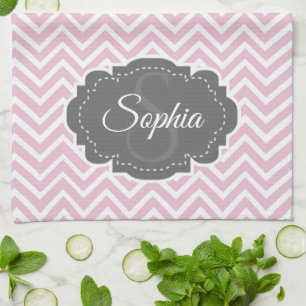 Serviette de cuisine rose Chevron