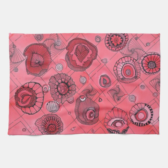 Serviette de cuisine rose de coeurs (Horizontal)
