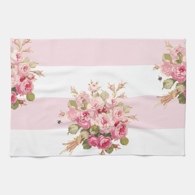 Serviette de cuisine rose de rayure de pivoine du (Horizontal)