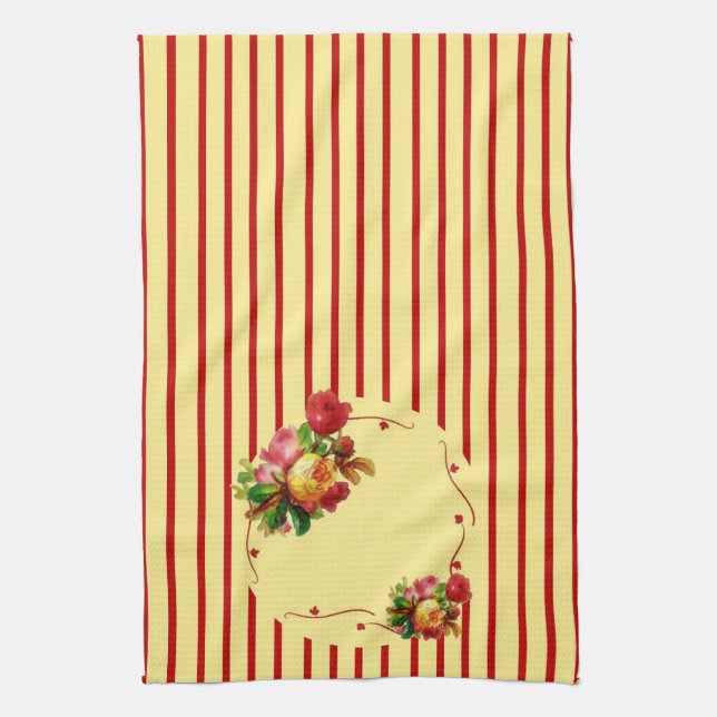 Serviette de cuisine rose en bande (Vertical)