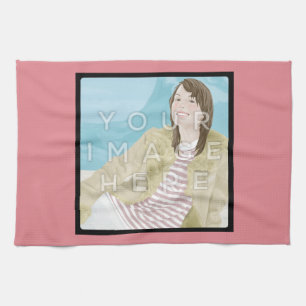Serviette de cuisine rose personnalisée par photo