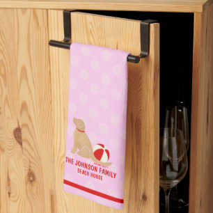 Serviette de cuisine rose pour chien Retriever dor