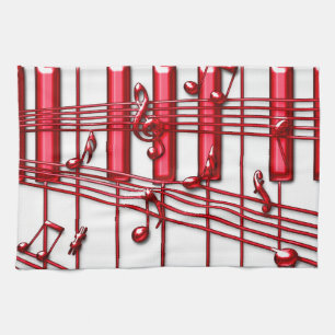Serviette de cuisine rouge de clavier de piano