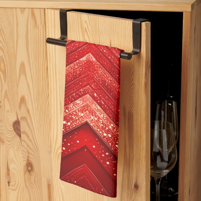 Serviette de cuisine rouge décorative de Noël (Pliage en tiers)