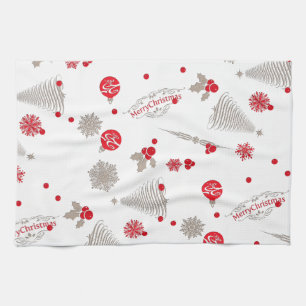 Serviette de cuisine rouge et argent de Noël 16 po