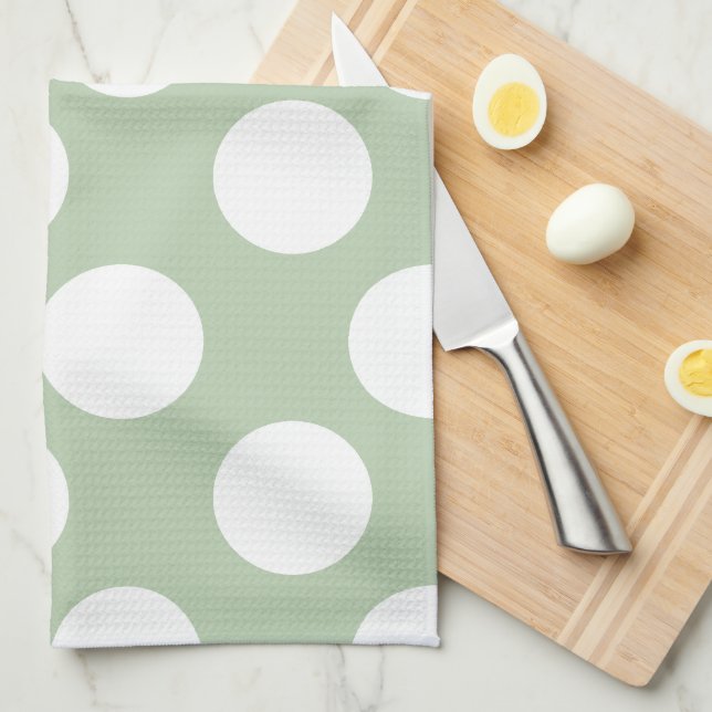 Serviette de cuisine Sage and White Polka Dot (Quart Plié)