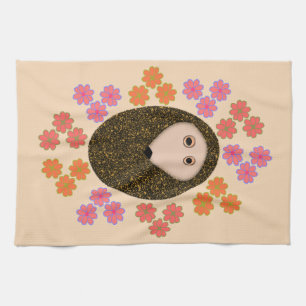 Serviette de cuisine Sleepy Hérisson et fleurs