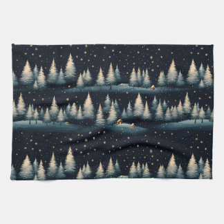 Serviette de cuisine Starry Winter Forest Night