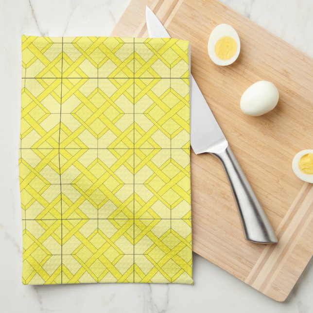Serviette de cuisine - treillis tissé en jaune (Quart Plié)