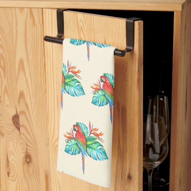 Serviette de cuisine Tropical Macaw Parrot Tan (Pliage en tiers)